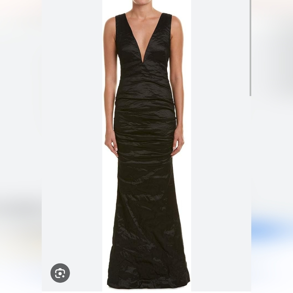 Nicole by Nicole Miller Deep V Mermaid Ruched Gown